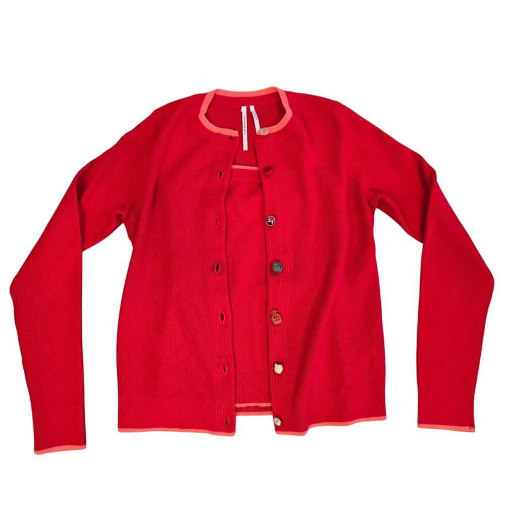 Anthropologie Red Pink Two Piece Sweater Set Cardigan Tube Top Sz Small